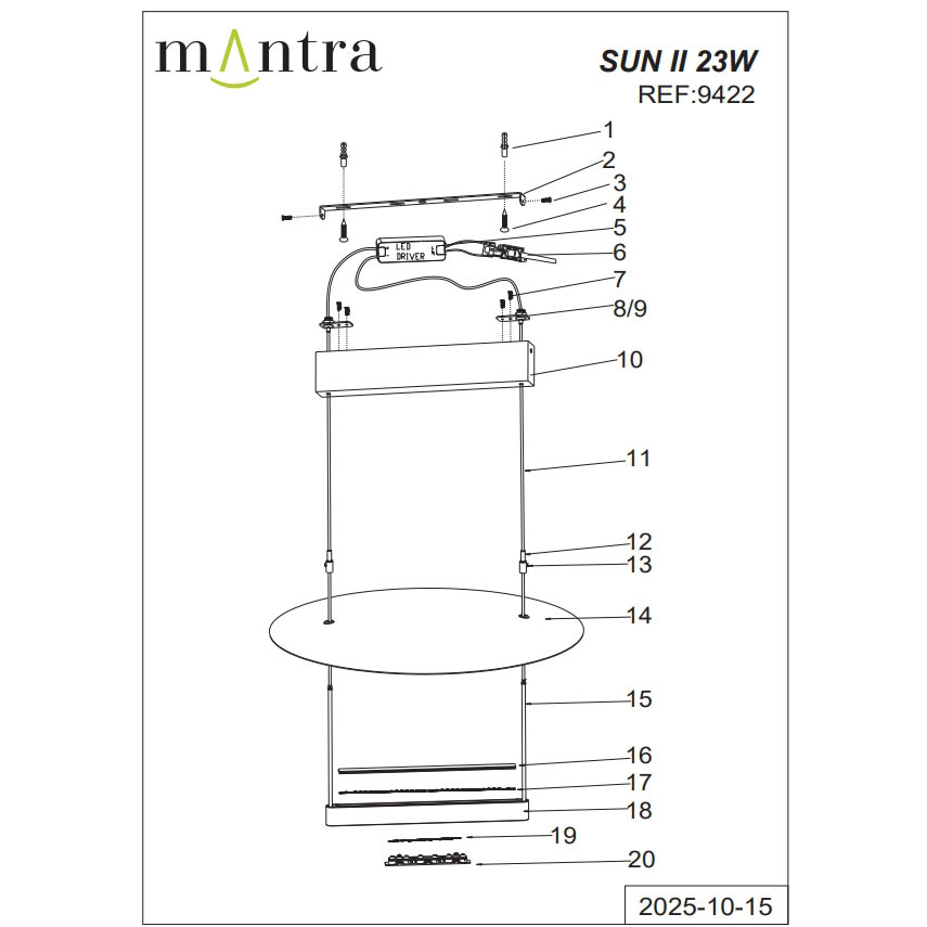 Подвесная люстра Mantra Sun Ii 9422 в #REGION_NAME_DECLINE_PP#