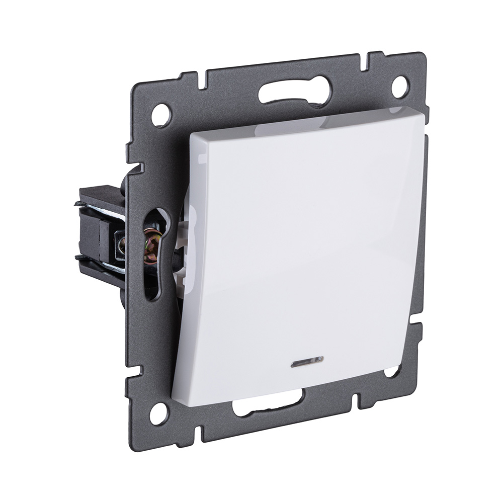 Выключатель 1-клавишный 10А/250В с LED подсветкой, изогнутый, белый Kollinger REA-R-002WH для Aspekt, Eleganz, Reflex в #REGION_NAME_DECLINE_PP#