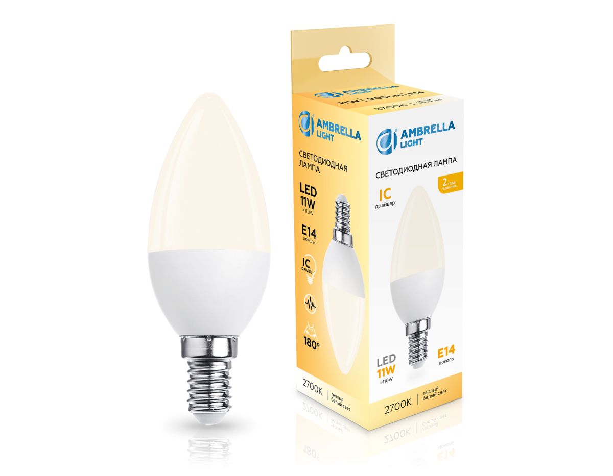 Светодиодная лампа Ambrella Light Bulbing E14 11W 2700K свеча 371113 в #REGION_NAME_DECLINE_PP#