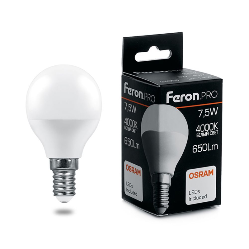 Лампа светодиодная Feron.PRO LB-1407 шар E14 7.5W 4000K 38072 в Санкт-Петербурге