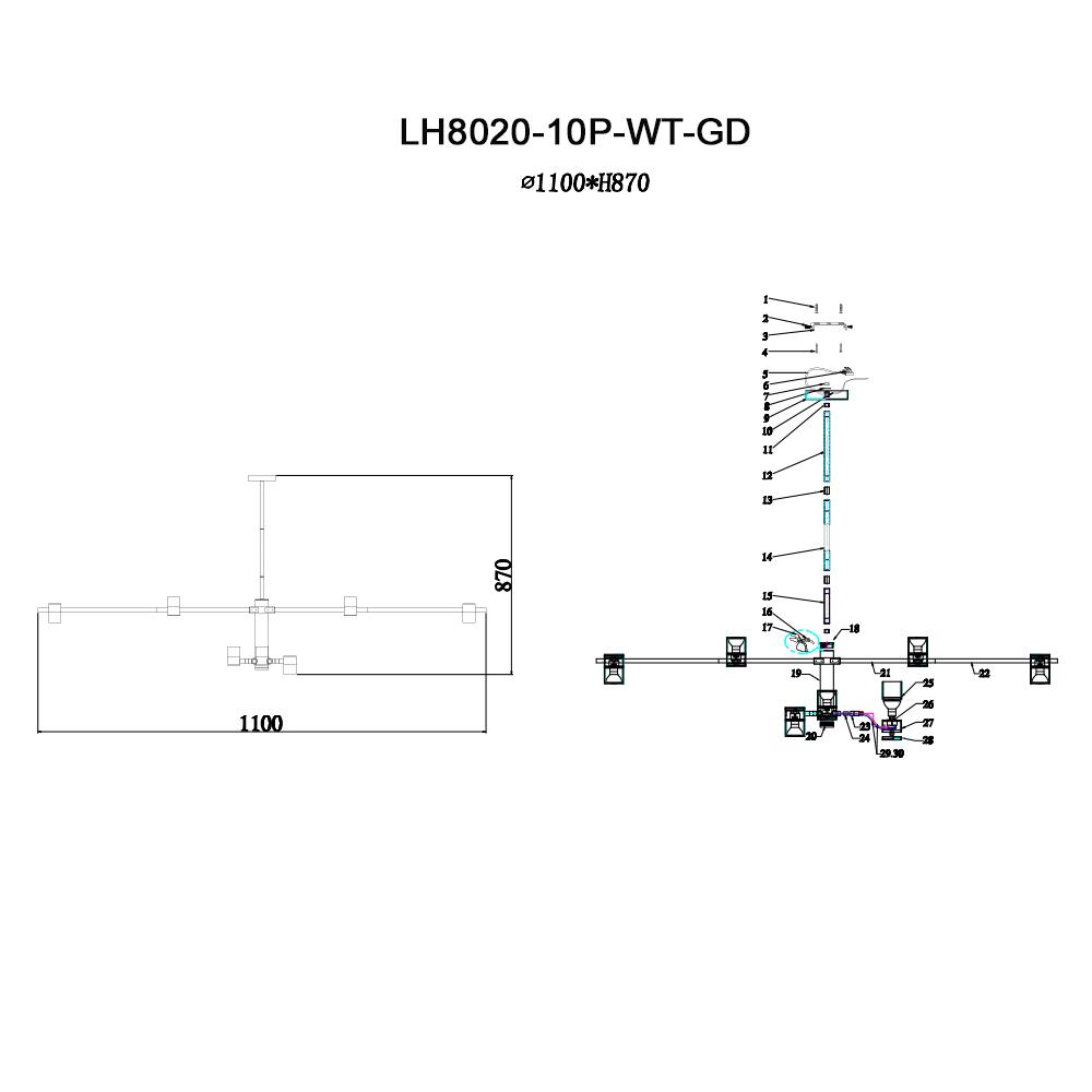 Подвесная люстра Lumien Hall Саурис LH8020/10P-WT-GD в #REGION_NAME_DECLINE_PP#