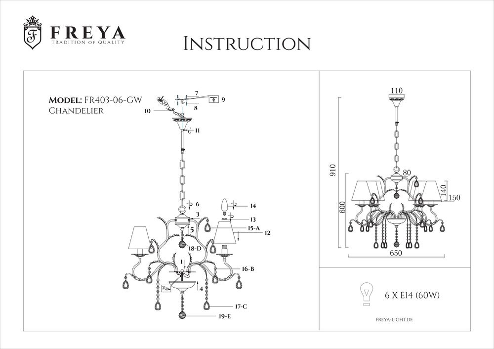 Подвесная люстра Freya Susie FR3403-PL-06-WG в #REGION_NAME_DECLINE_PP#