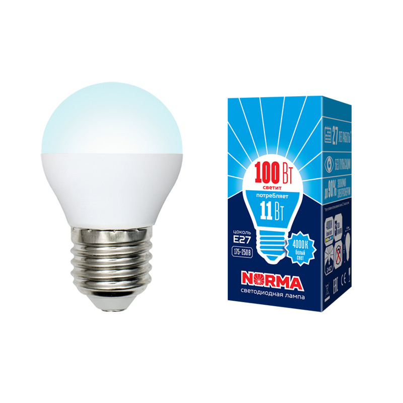 Лампа светодиодная (UL-00003834) Volpe E27 11W 4000K матовая LED-G45-11W/NW/E27/FR/NR в Санкт-Петербурге