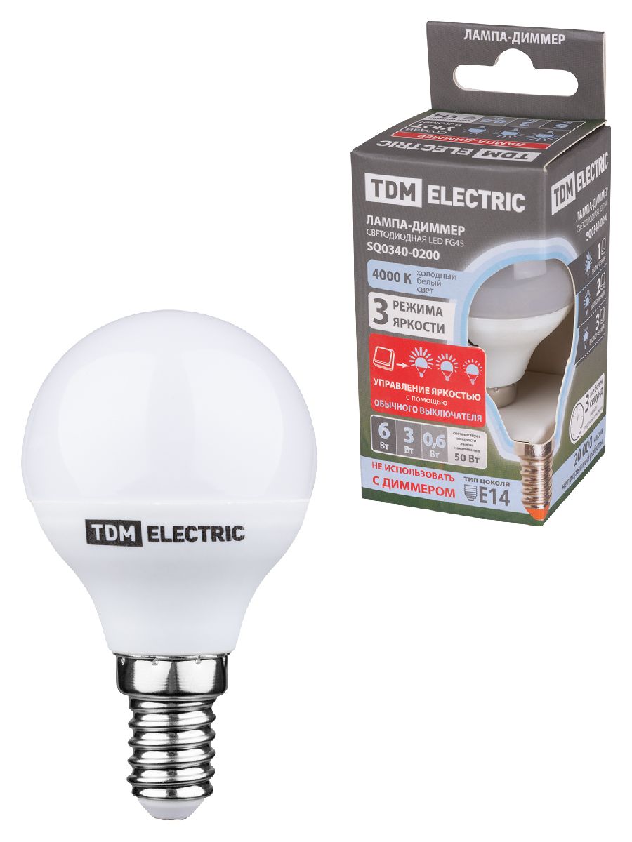 Лампа светодиодная диммируемая TDM Electric Е14 6W 4000K прозрачная SQ0340-0200 в Санкт-Петербурге