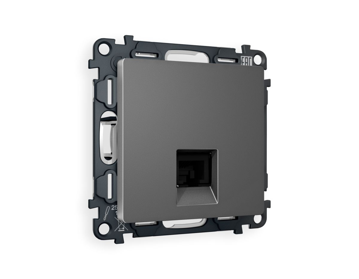 Комплект механизма компьютерной розетки RJ-45 экранированной с автоматической защитной шторкой Alfa Антрацит серый Quant Ambrella Volt MA662005 (AP6620, VM185) в Санкт-Петербурге