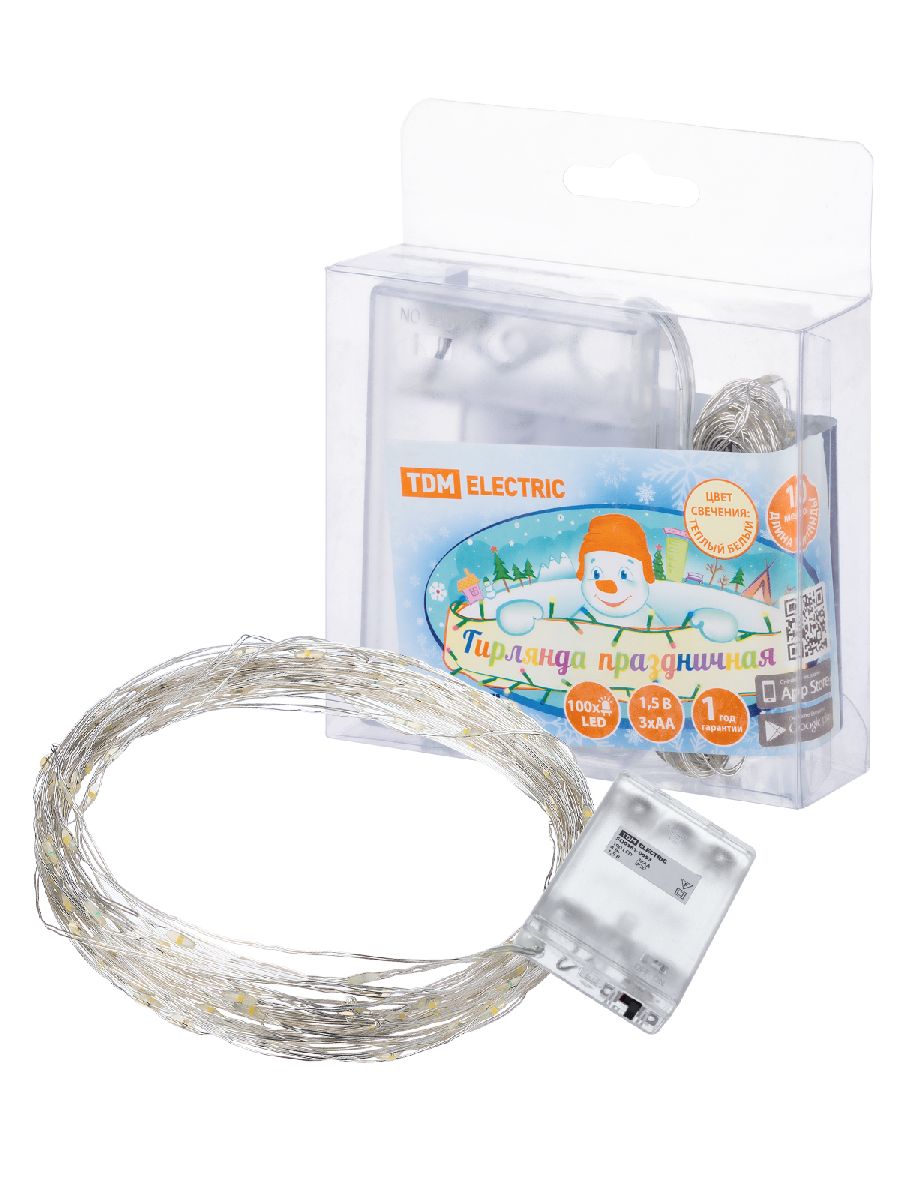 Светодиодная гирлянда TDM Electric Роса100 3хАА теплый белый без мерцания SQ0361-0053 в Санкт-Петербурге