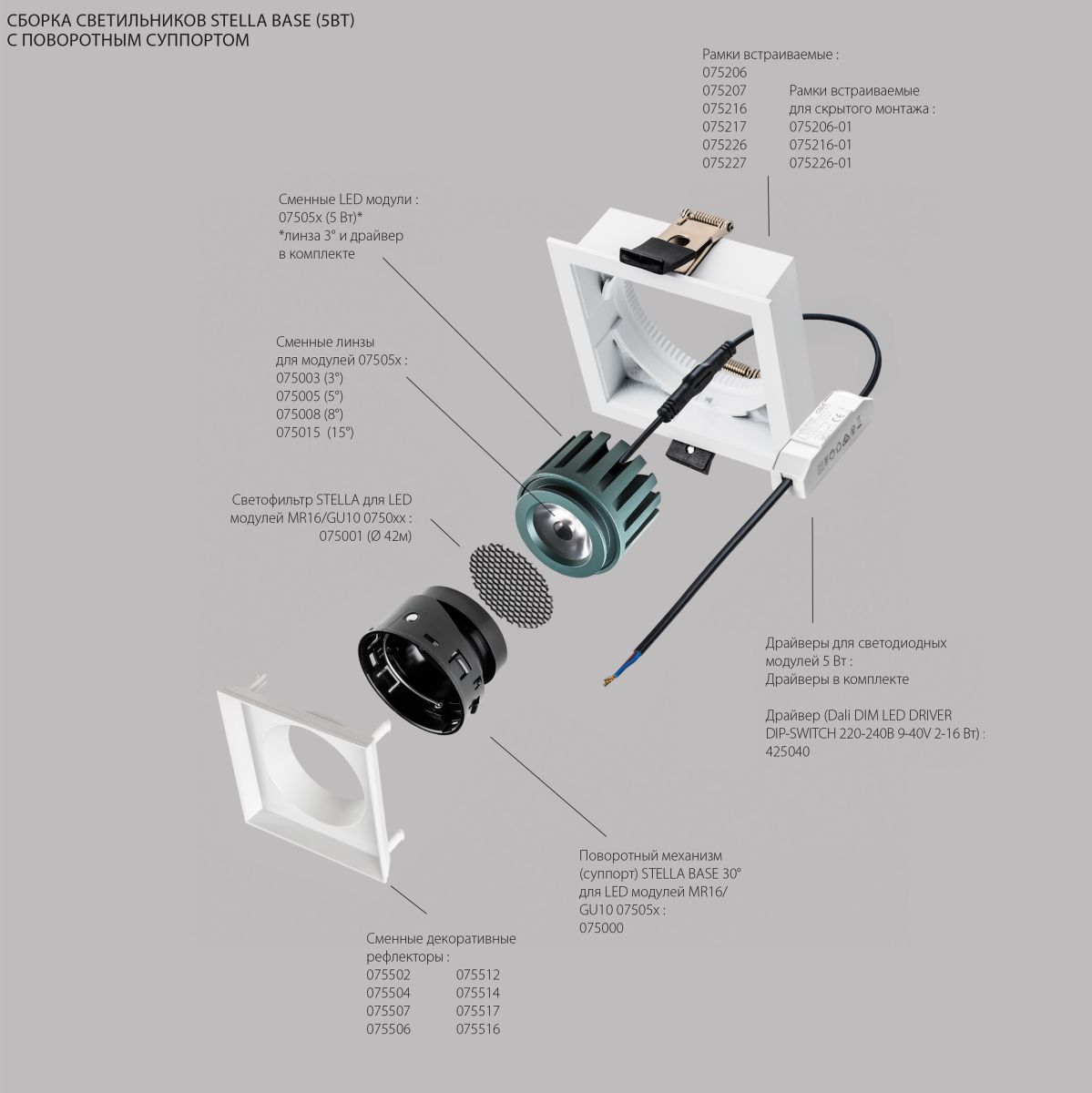 Рефлектор квадратный для рамок 07521х/07521X-01 и 07522х/07522X-01 Lightstar Stella 075516 в Санкт-Петербурге