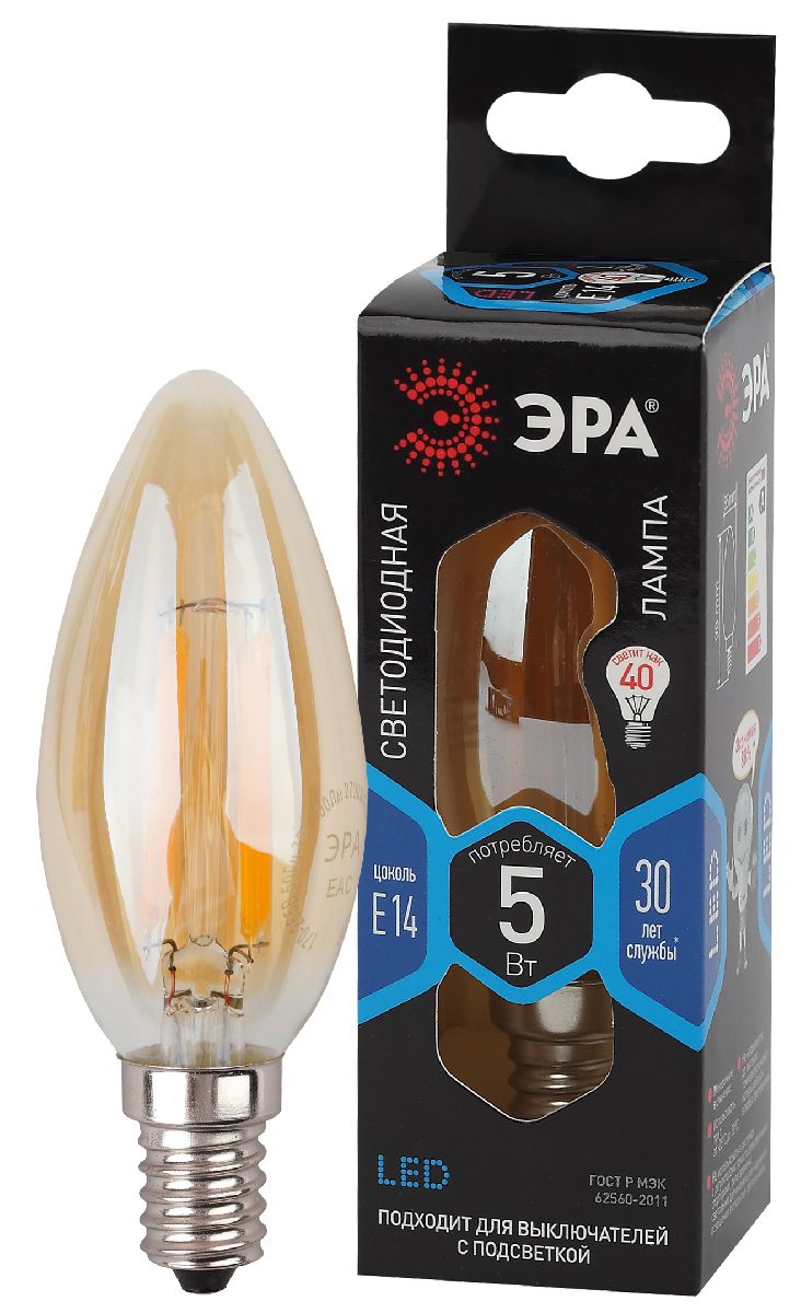 Лампа светодиодная Эра E14 5W 4000K F-LED B35-5W-840-E14 gold Б0047032 в Санкт-Петербурге
