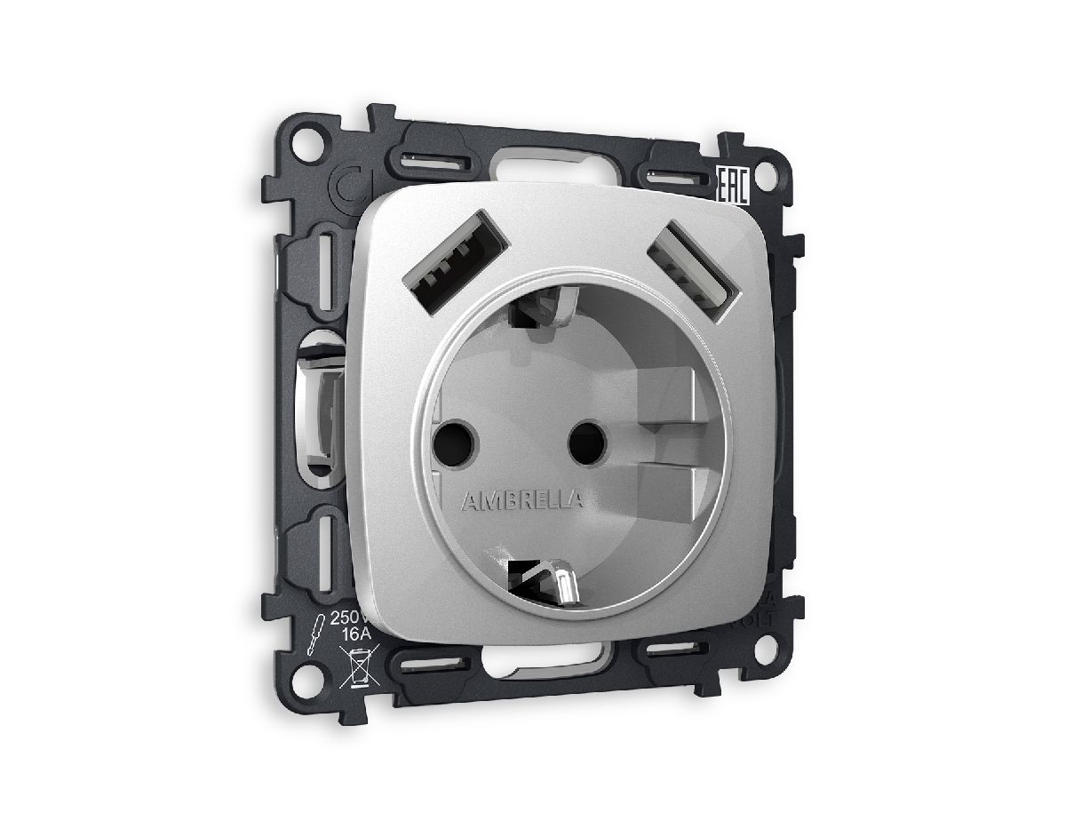 Комплект механизма розетки 2USB A+A 18W (быстрая зарядка) с/з Ambrella Volt Omega MO409010 в Санкт-Петербурге