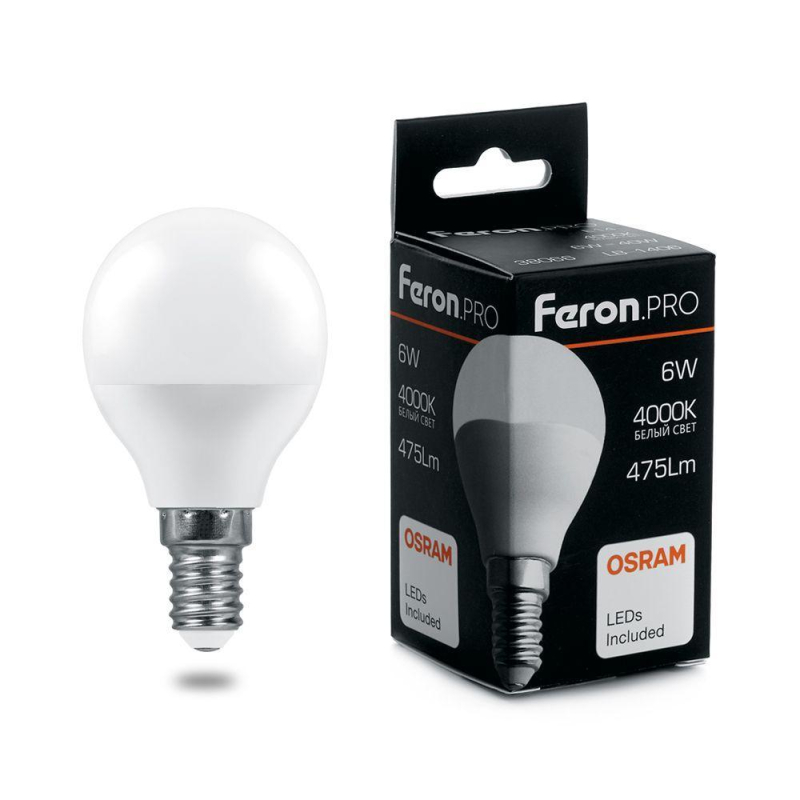 Лампа светодиодная Feron E14 6W 4000K шар матовый LB-1406 38066 в #REGION_NAME_DECLINE_PP#