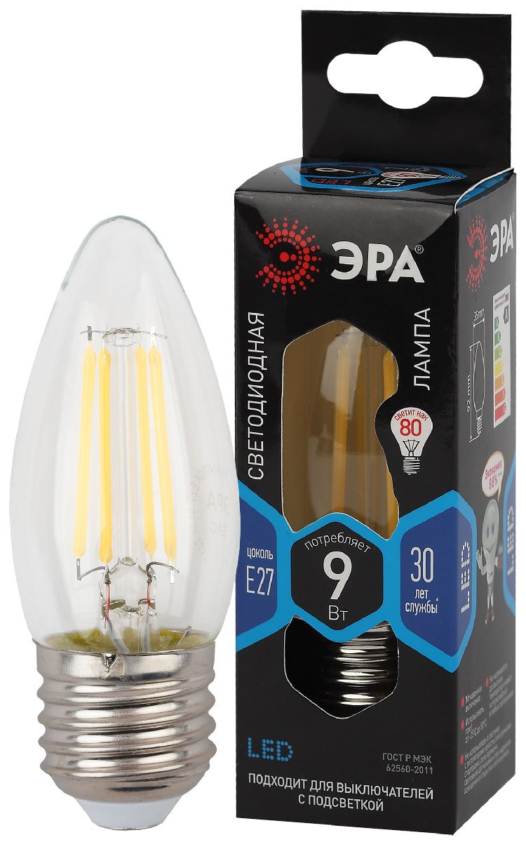 Лампа светодиодная Эра E27 9W 4000K F-LED B35-9w-840-E27 Б0046997 в #REGION_NAME_DECLINE_PP#