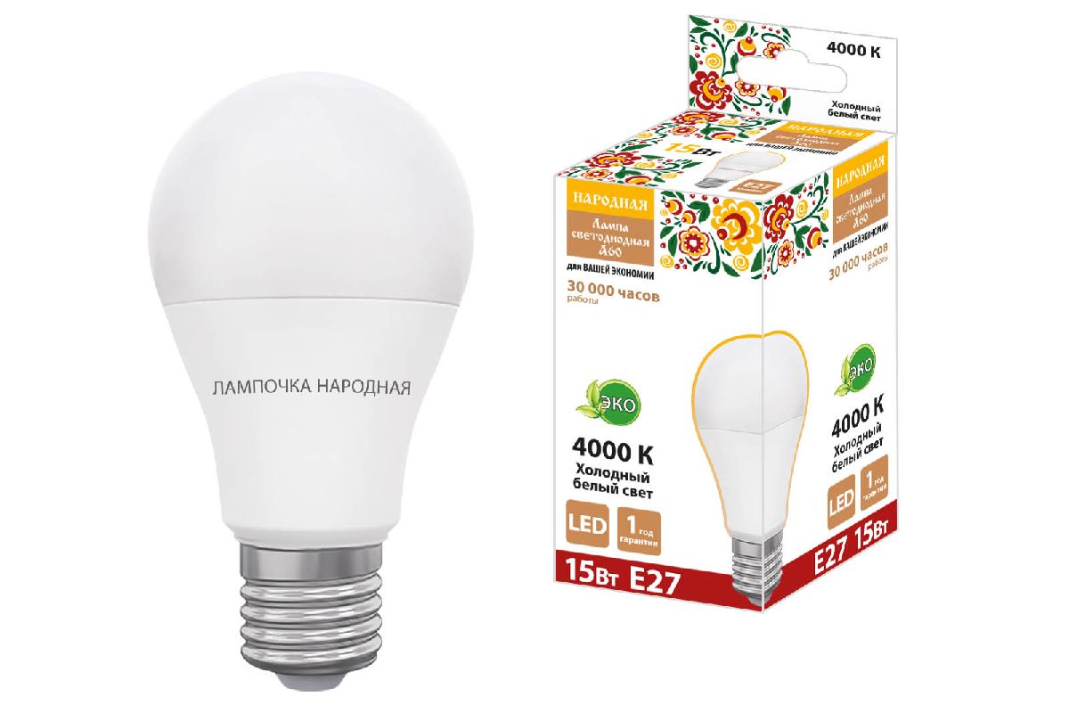 Лампа светодиодная TDM Electric Народная E27 15W 4000K матовая SQ0340-1633 в Санкт-Петербурге