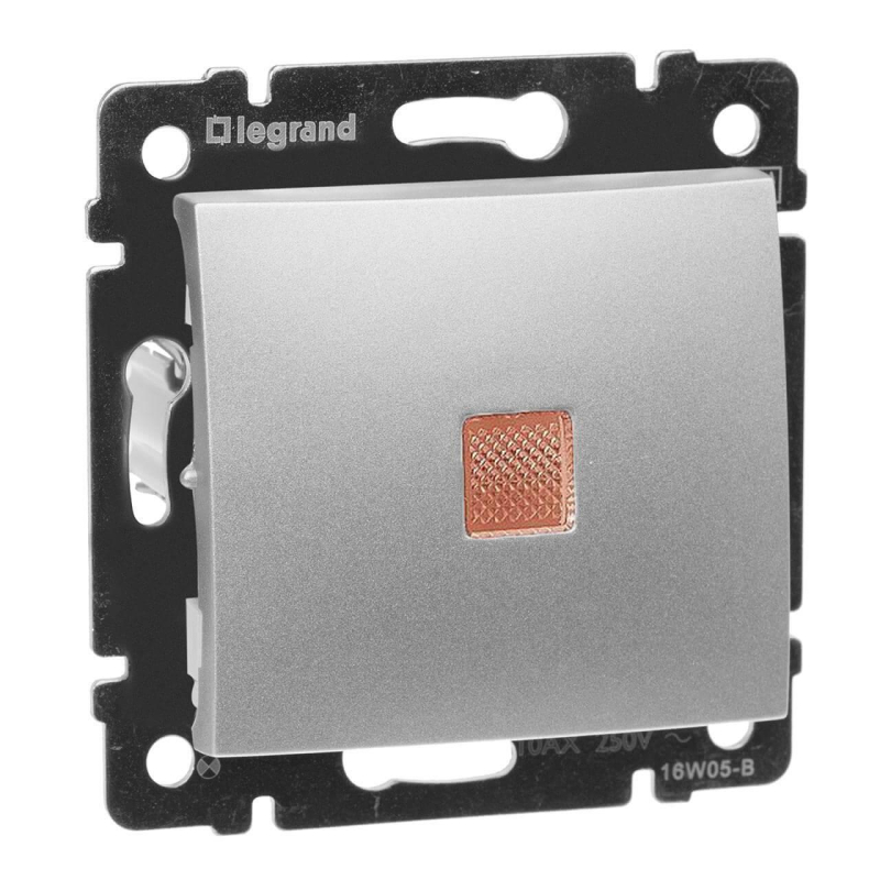 Переключатель одноклавишный на 2 направления Legrand Valena 10A 250V с подсветкой алюминий 770125 в Санкт-Петербурге