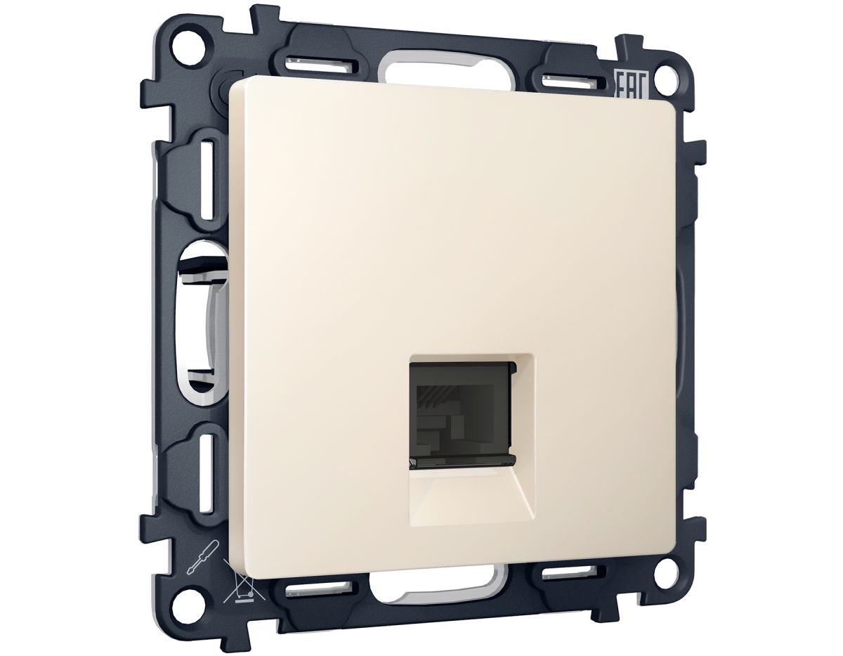 Комплект механизма компьютерной розетки RJ-45 экранированной с автоматической защитной шторкой Alfa Бежевый матовый Quant Ambrella Volt MA332005 (AP3320, VM185) в #REGION_NAME_DECLINE_PP#