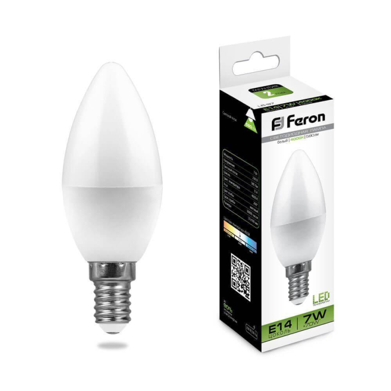 Лампа светодиодная Feron E14 7W 4000K Свеча матвоая LB-97 25476 в Санкт-Петербурге
