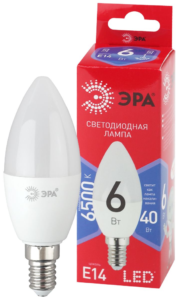 Лампа светодиодная Эра E14 6W 6500K LED B35-6W-865-E14 R Б0045339 в Санкт-Петербурге