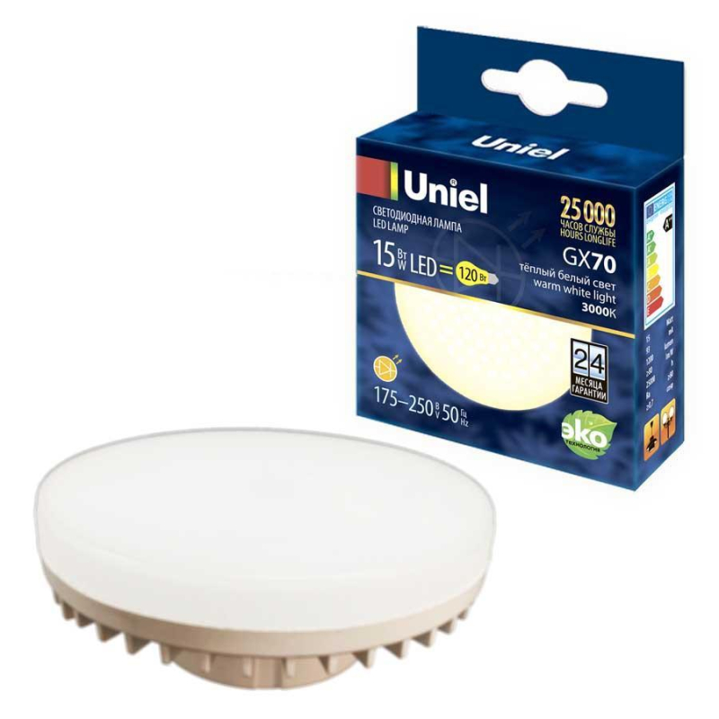 Лампа светодиодная Uniel (UL-00006782) GX70 15W 3000K таблетка матовая LED-GX70-15W/3000K/GX70/FR PLZ01WH в Санкт-Петербурге