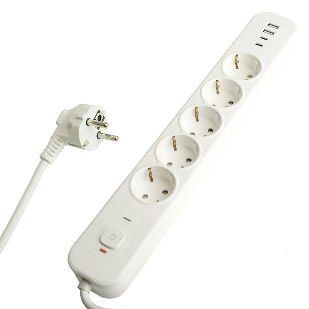 Сетевой фильтр 5-местный с/з и 2 USB-A+2 Type-C Stekker Nova HM21-51-02 50102 в #REGION_NAME_DECLINE_PP#