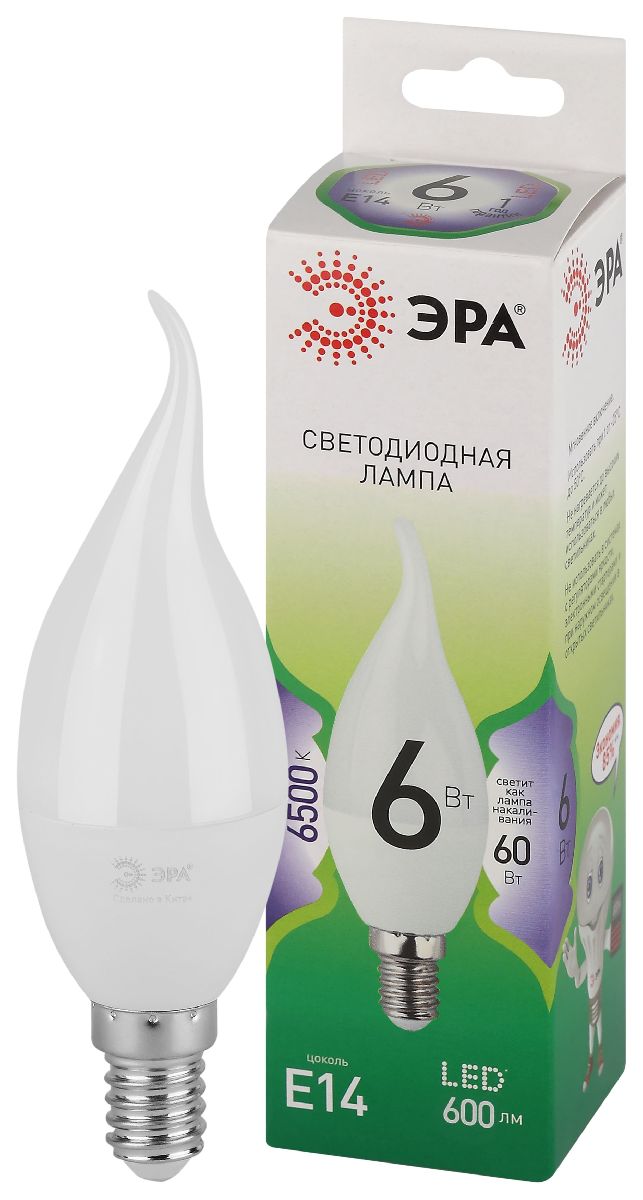Лампа светодиодная Эра LED BXS-6W-865-E14 GL 6500K свеча на ветру Б0067113 в #REGION_NAME_DECLINE_PP#