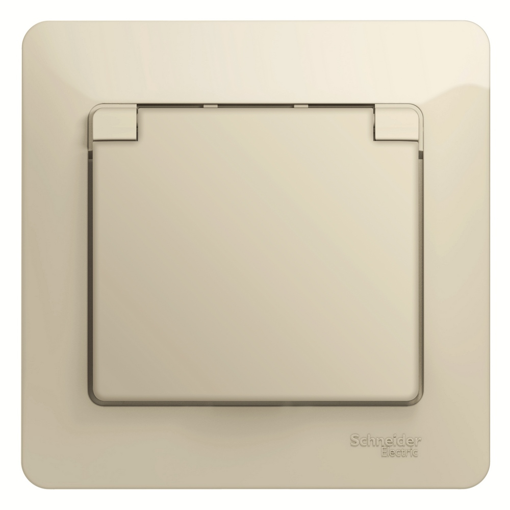 Розетка с/з со шторками с крышкой, IP20 (в сборе с рамкой) Systeme Electric Glossa Беж GSL000246 в Санкт-Петербурге