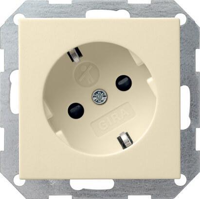 Розетка Gira System 55 Schuko с/з со шторками 16A 250V безвинтовой зажим кремовый глянцевый 041801 в Санкт-Петербурге