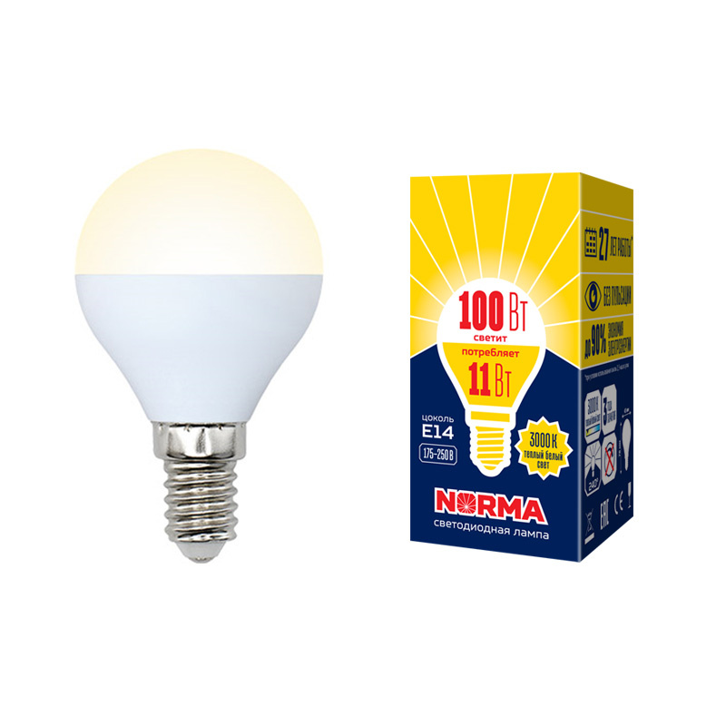 Лампа светодиодная (UL-00003832) Volpe E14 11W 3000K матовая LED-G45-11W/WW/E14/FR/NR в Санкт-Петербурге