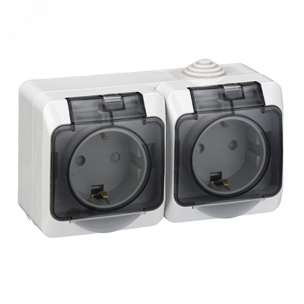 Розетка 2-я с/з со шторками c крышкой IP44 Systeme Electric Этюд наруж Серая PA16-244C в #REGION_NAME_DECLINE_PP#