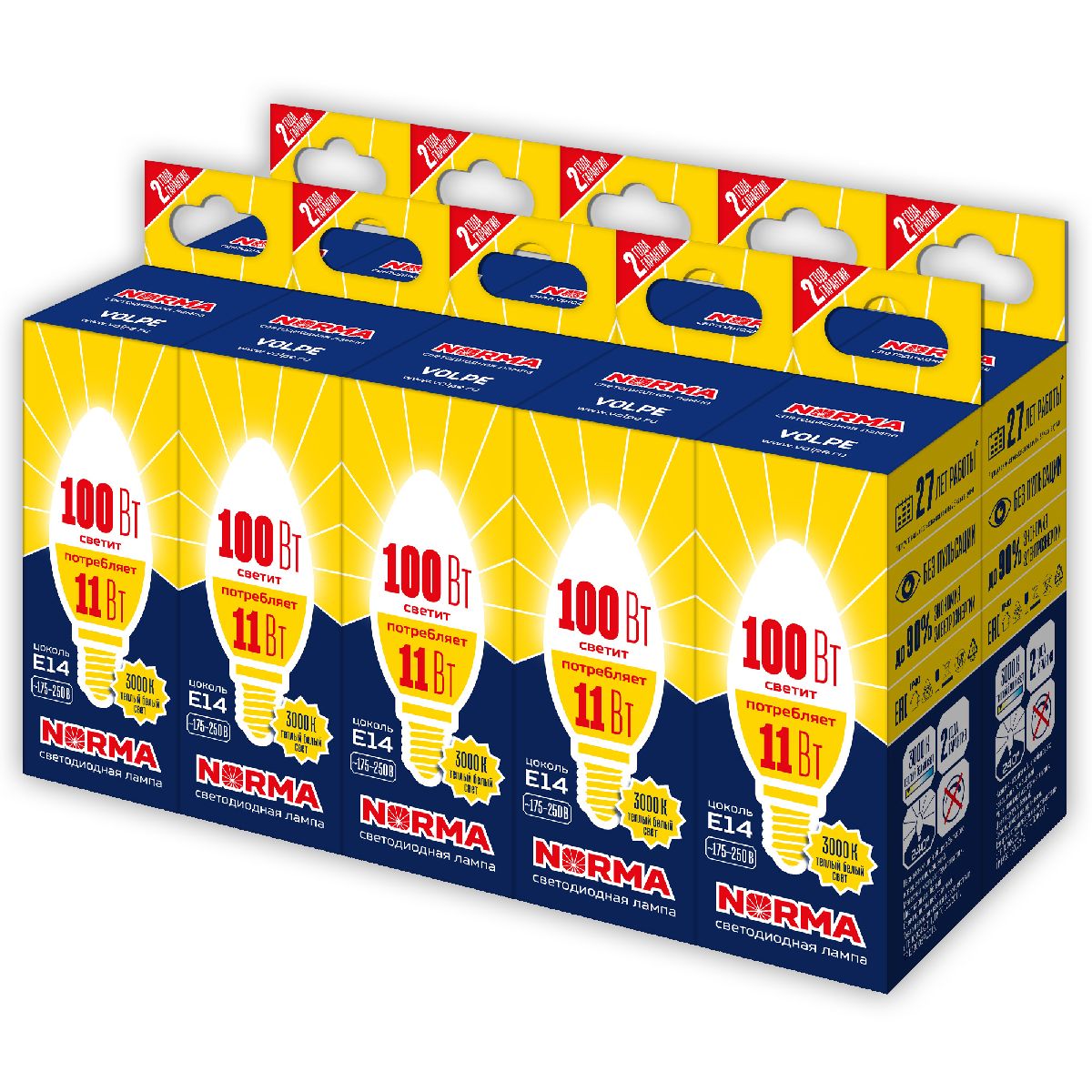Лампа светодиодная Volpe Norma LED-C37-11W/WW/E14/FR/NR Набор из 10штук UL-00012501 в Санкт-Петербурге