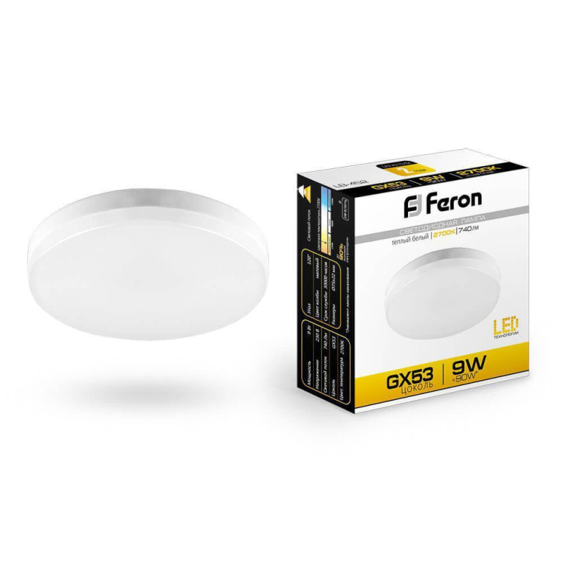 Лампа светодиодная Feron GX53 9W 2700K Таблетка Матовая LB-452 25832 в Санкт-Петербурге