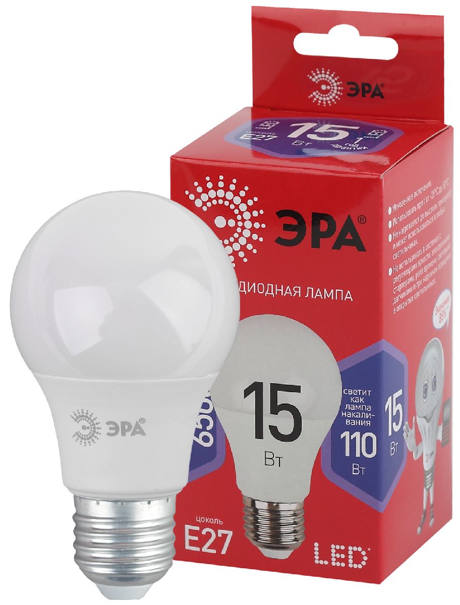 Лампа светодиодная Эра E27 15W 6500K LED A60-15W-865-E27 R Б0046357 в Санкт-Петербурге
