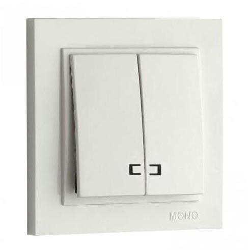 Выключатель двухклавишный с подсветкой Mono Electric Despina 10А 250В белый 102-190025-103 в Санкт-Петербурге