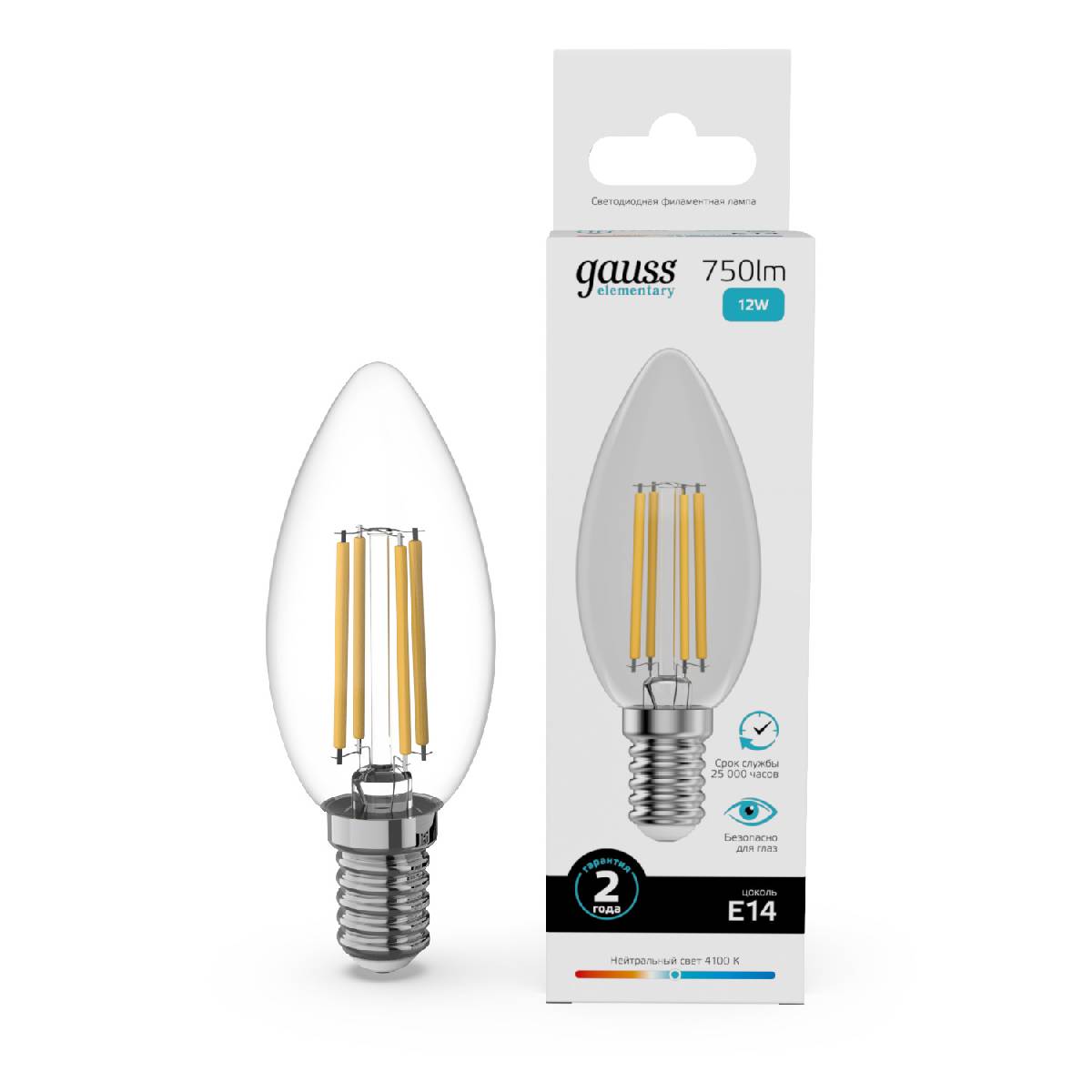 Лампа светодиодная Gauss Filament Elementary E14 12W 4100K 32122 в Санкт-Петербурге