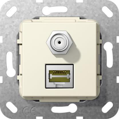 Розетка двойная MJ RJ45-SAT-F Gira System 55 6a кат кремовый глянцевый 569701 в Санкт-Петербурге