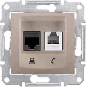 Розетка телефонная RJ-11 и Ethernet RJ-45 Schneider Electric Sedna UTP SDN5100168 в Санкт-Петербурге