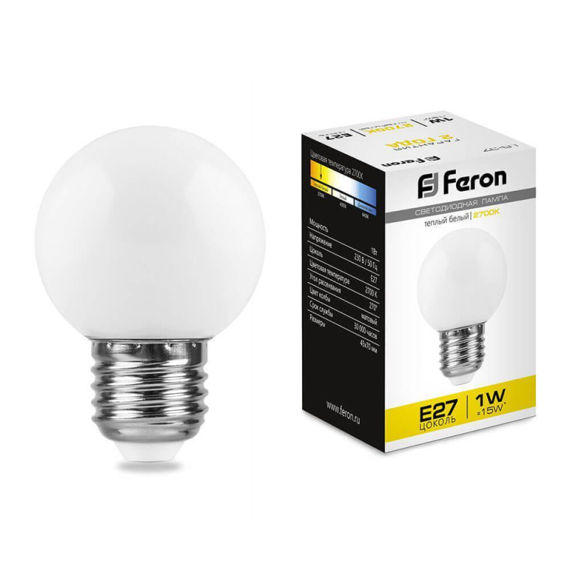 Лампа светодиодная Feron E27 1W 2700K Шар Матовая LB-37 25878 в #REGION_NAME_DECLINE_PP#