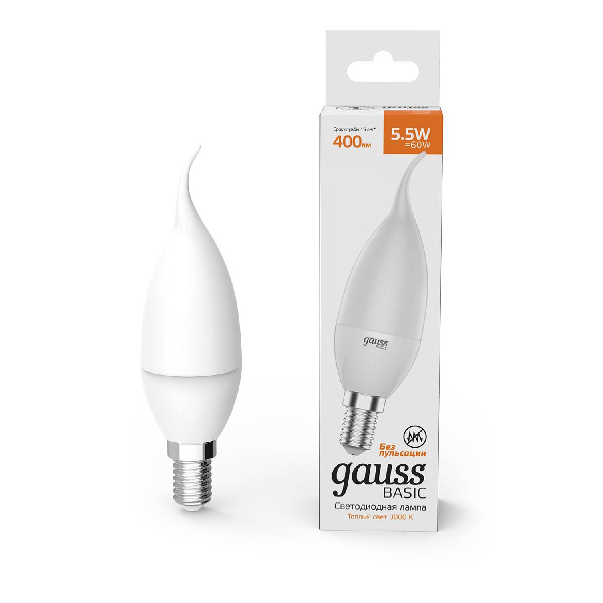 Лампа светодиодная Gauss E14 5,5W 3000К свеча на ветру матовая 1034116 в #REGION_NAME_DECLINE_PP#