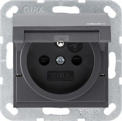 Розетка Gira System 55 с/з со шторками крышкой 16A 250V безвинтовой зажим антрацит 048828 в Санкт-Петербурге