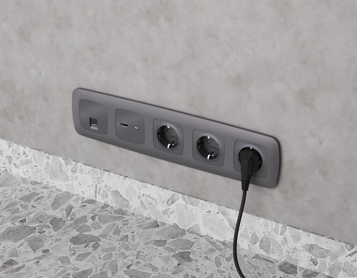 Комплект механизма компьютерной розетки Ambrella Volt RJ-45 (8P8C) CAT6A экранированной с автоматической защитной шторкой OMEGA MO662005 Антрацит серый QUANT (OP6620, VM185) в Санкт-Петербурге