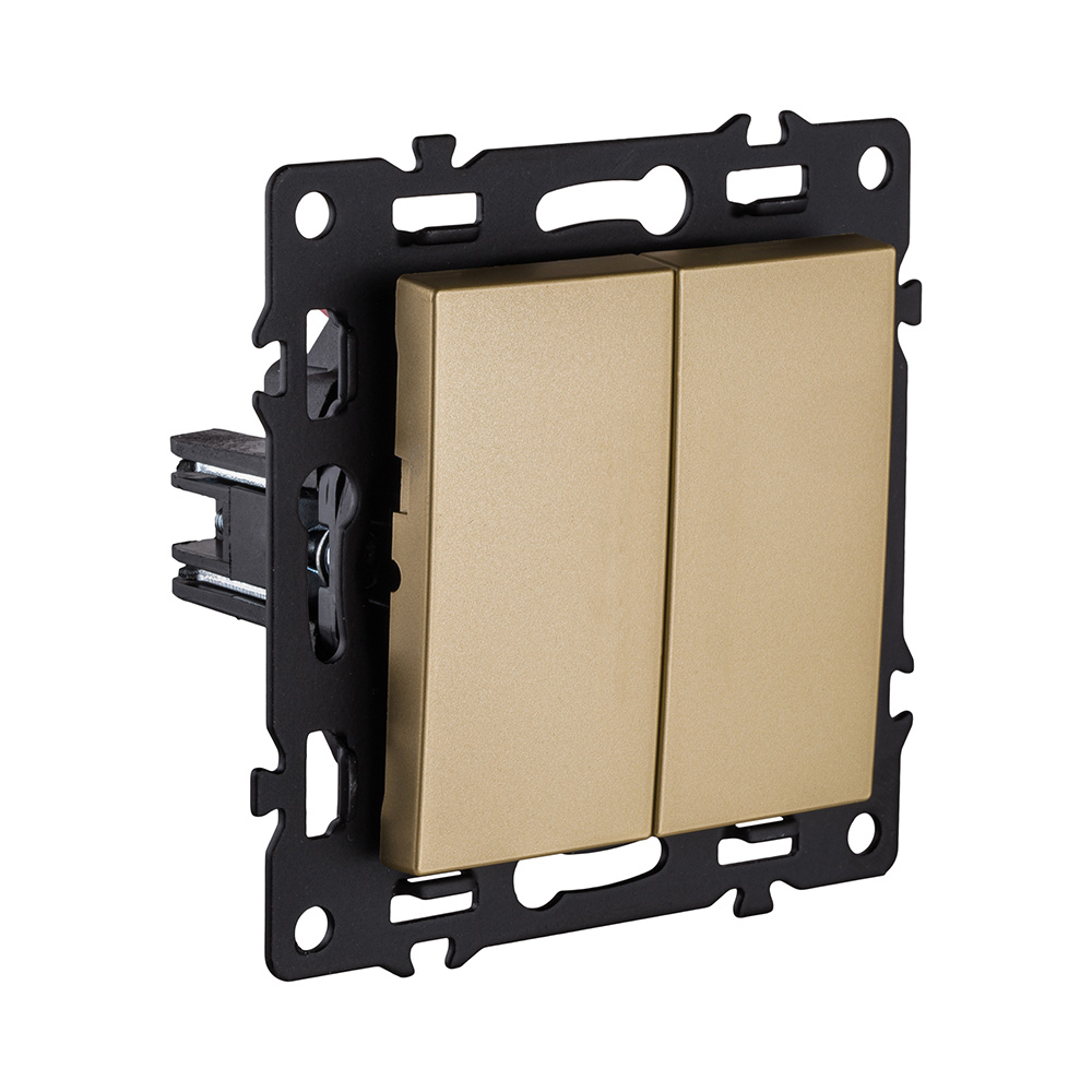 Выключатель 2-клавишный 10А/250В, золотой Kollinger Asthetik AS-004GD в #REGION_NAME_DECLINE_PP#