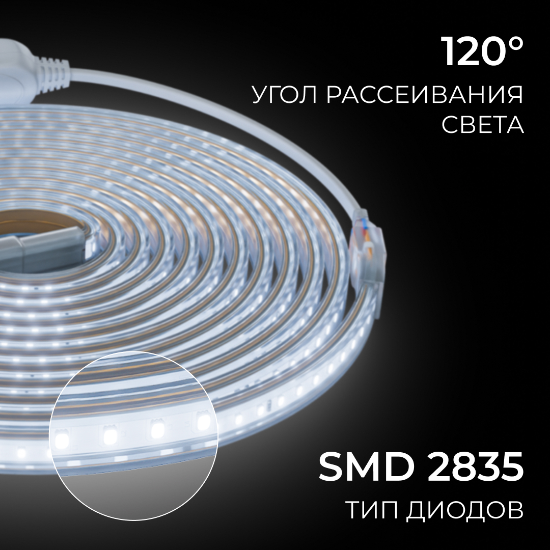 Комплект светодиодной ленты OGM 220В 6Вт/м, 400лм/м, 6500К (х/б), SMD2835, 120д/м, 5м, IP65 SL-67 в #REGION_NAME_DECLINE_PP#