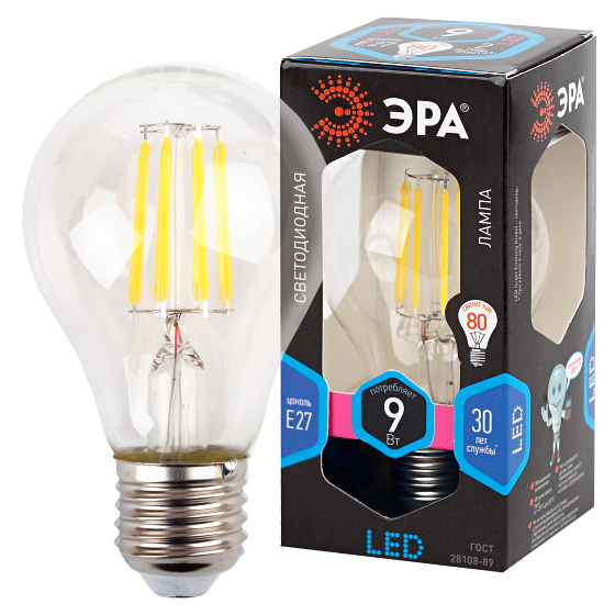 Лампа светодиодная Эра E27 9W 4000K F-LED A60-9W-840-E27 Б0043434 в #REGION_NAME_DECLINE_PP#