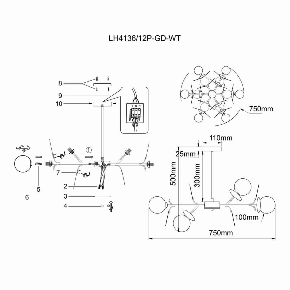 Подвесная люстра Lumien Hall Ilmari LH4136/12P-GD-WT в Санкт-Петербурге