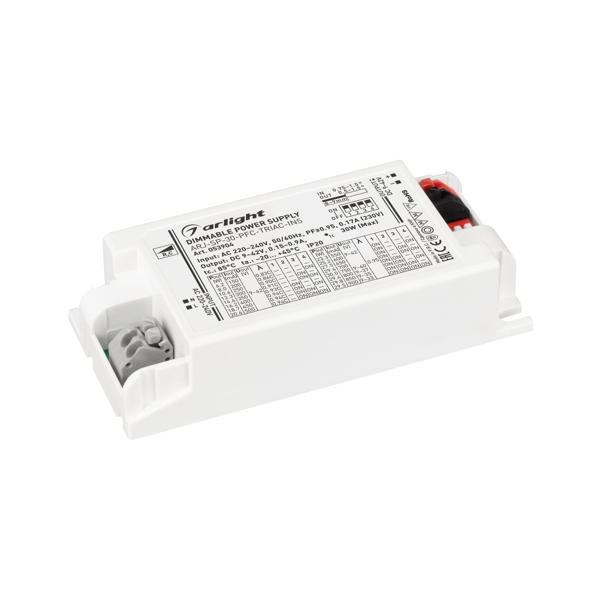 Блок питания Arlight ARJ-SP-30-PFC-TRIAC-INS (30W, 9-42V, 0.15-0.9A) (IP20 Пластик) 053904 в #REGION_NAME_DECLINE_PP#