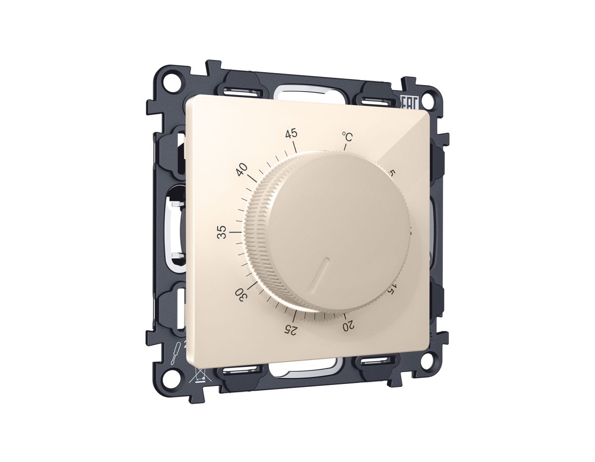 Комплект механизма терморегулятора с датчиком для теплого пола с подсветкой 16A-250V Alfa Бежевый глянец Quant Ambrella Volt MA305710 (AP3057, VM1381) в Санкт-Петербурге