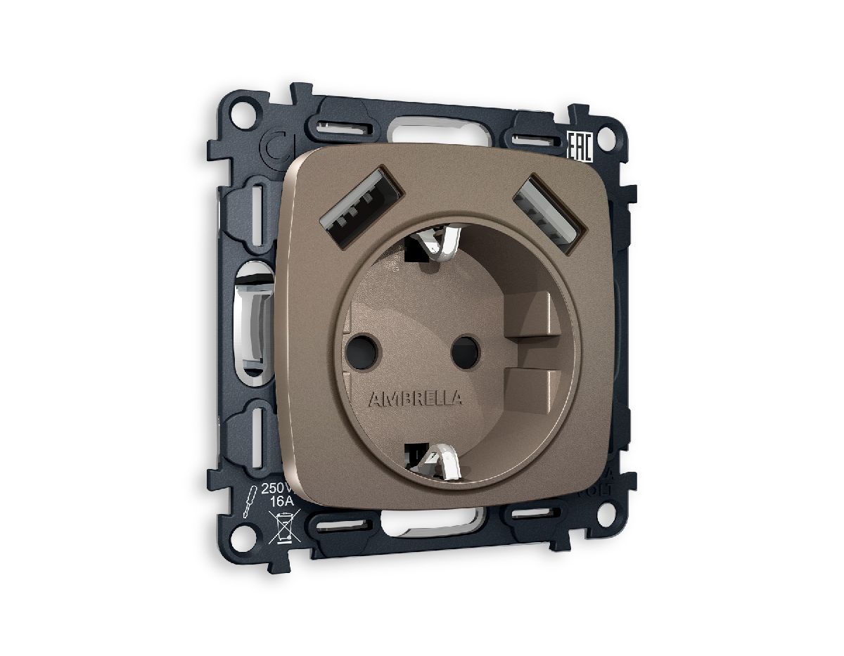 Комплект механизма розетки 2USB A+A 18W (быстрая зарядка) с/з Ambrella Volt Omega MO639010 в Санкт-Петербурге