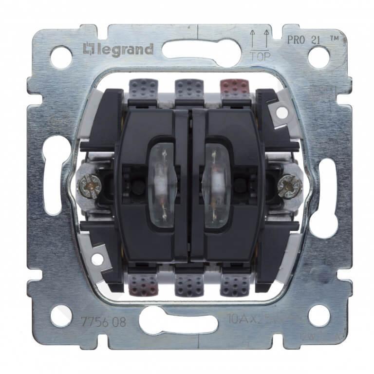Переключатель двухклавишный на 2 направления Legrand Galea Life 10A 250V с подсветкой 775608 в Санкт-Петербурге