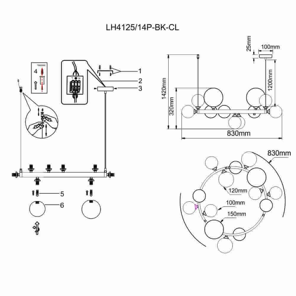 Подвесная люстра Lumien Hall Lovrenc LH4125/14P-BK-CL в Санкт-Петербурге