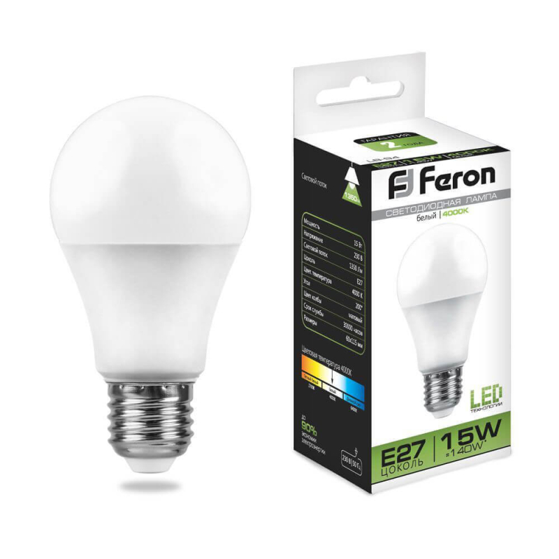Лампа светодиодная Feron E27 15W 4000K Шар Матовая LB-94 25629 в Санкт-Петербурге