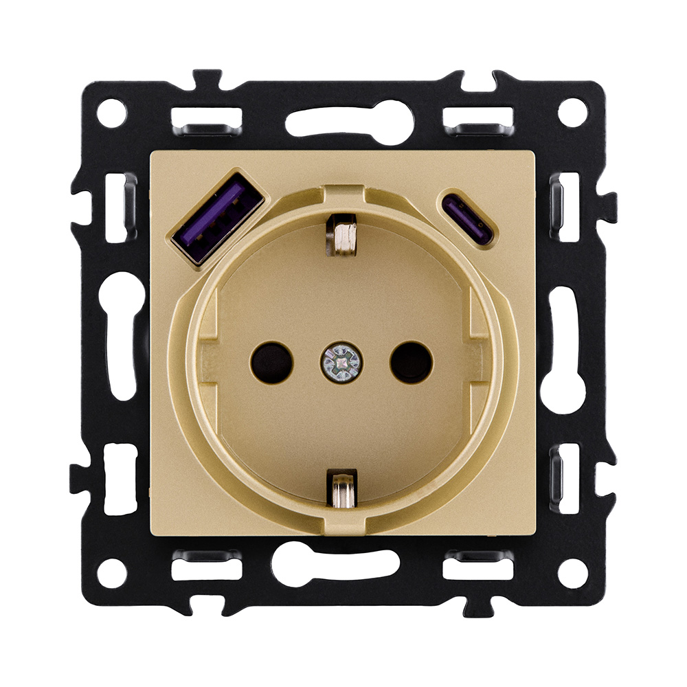 Розетка штепсельная SCHUKO 16A/250 В с USB A+C 20W, золотой Kollinger Asthetik AS-016GD в #REGION_NAME_DECLINE_PP#