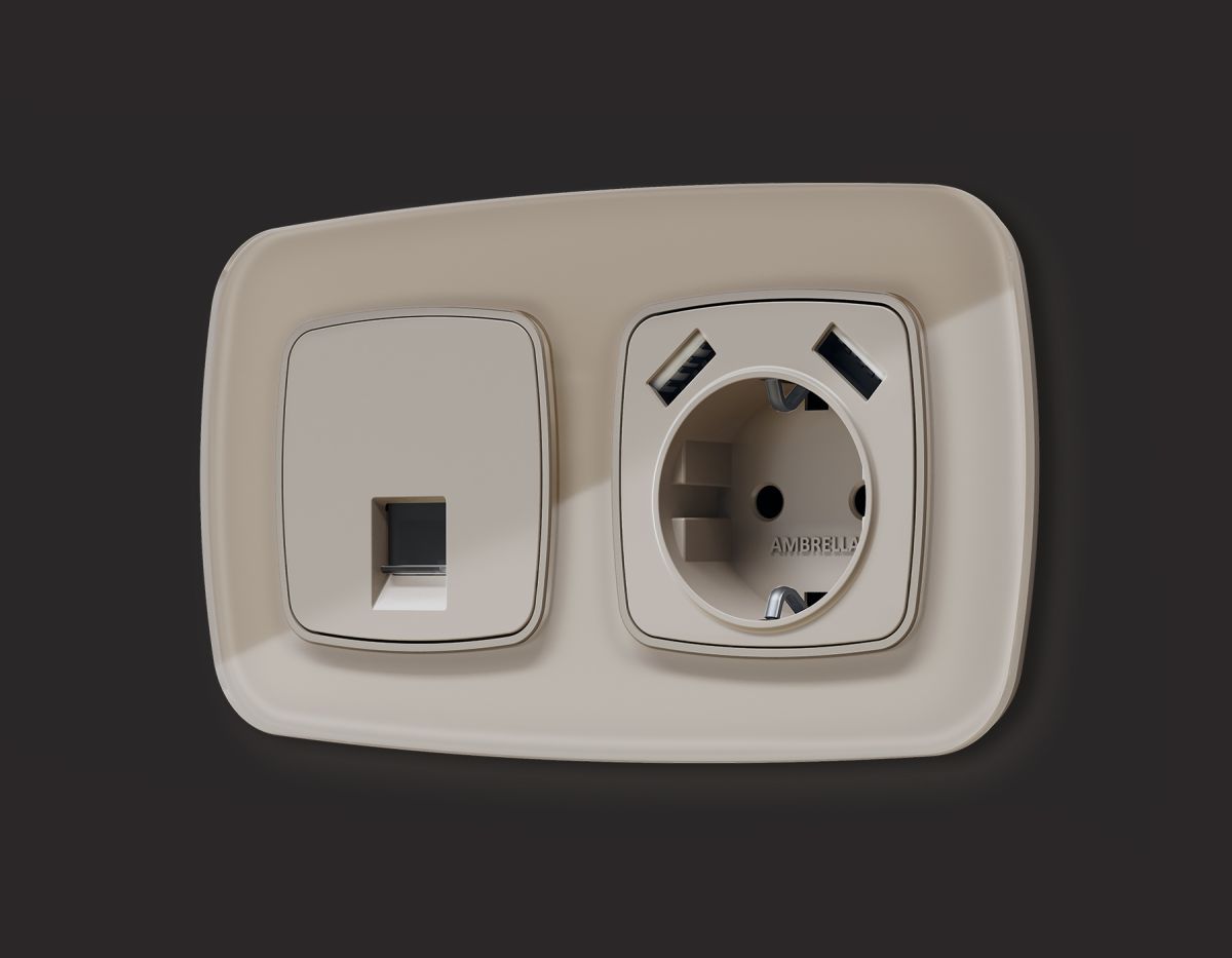 Комплект механизма компьютерной розетки Ambrella Volt RJ-45 (8P8C) CAT6A экранированной с автоматической защитной шторкой OMEGA MO372005 Серо-бежевый матовый QUANT (OP3720, VM185) в Санкт-Петербурге